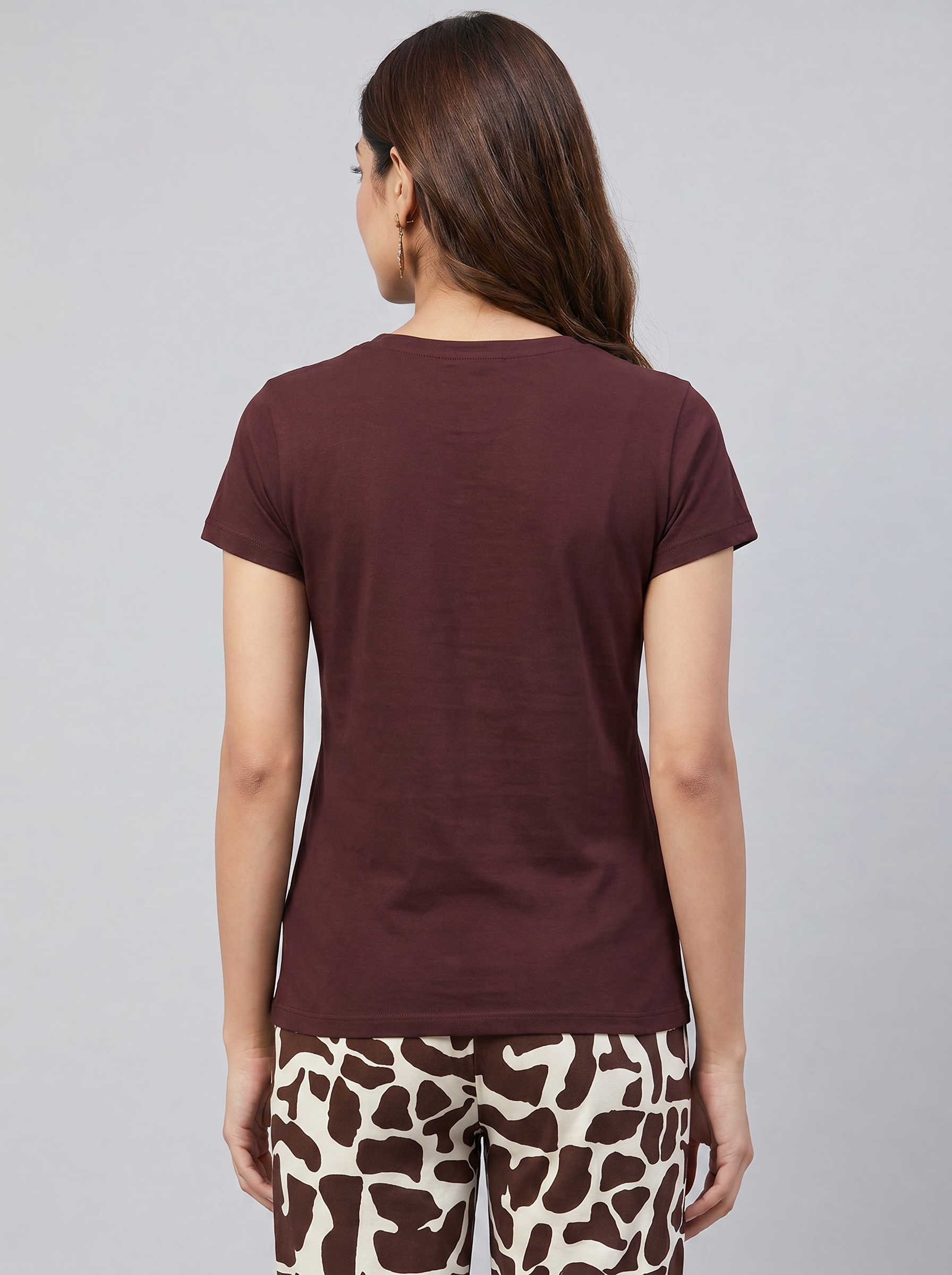 Cotton Top with Pyjama Night Suit - Wine - SS3096A