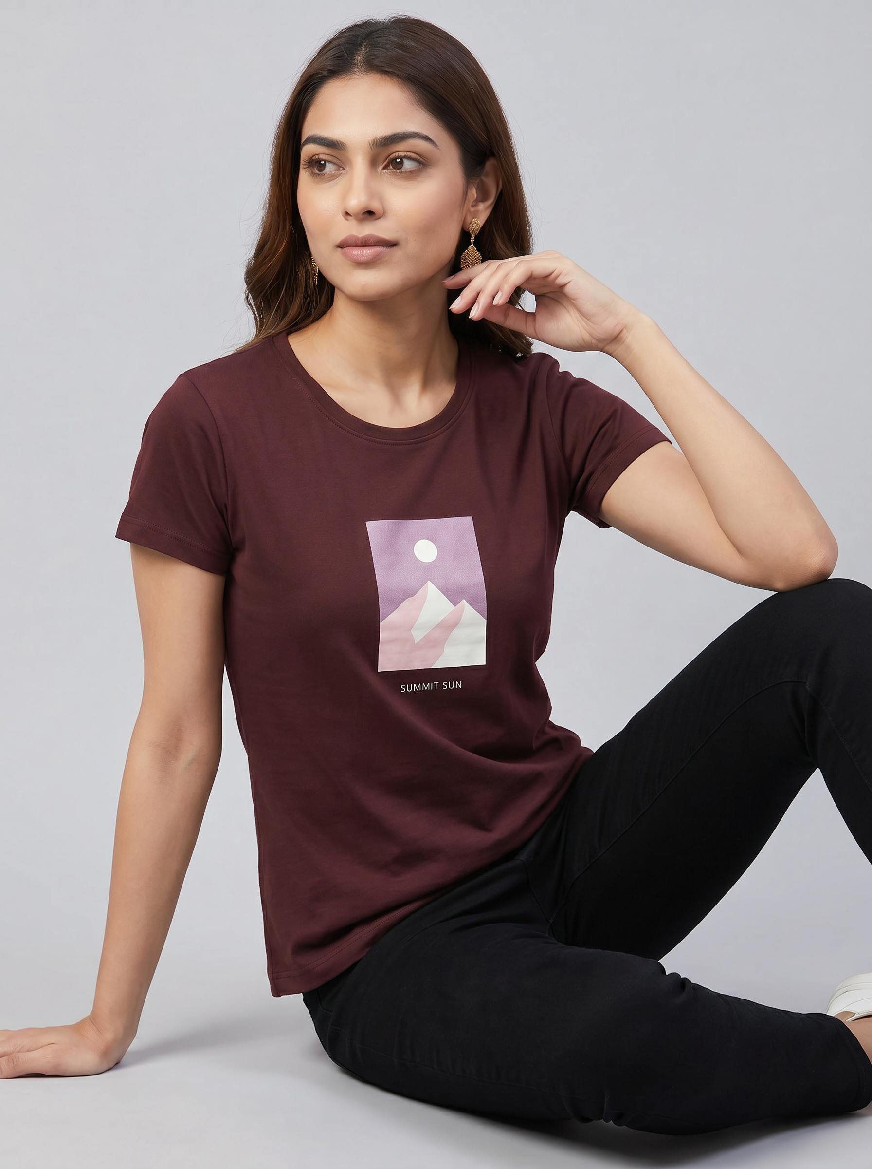 Cotton Top with Pyjama Night Suit - Wine - SS3096A