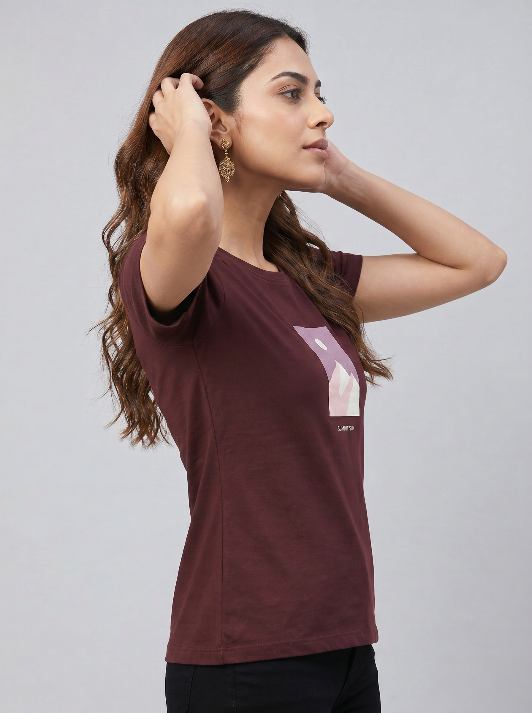 Cotton Top with Pyjama Night Suit - Wine - SS3096A