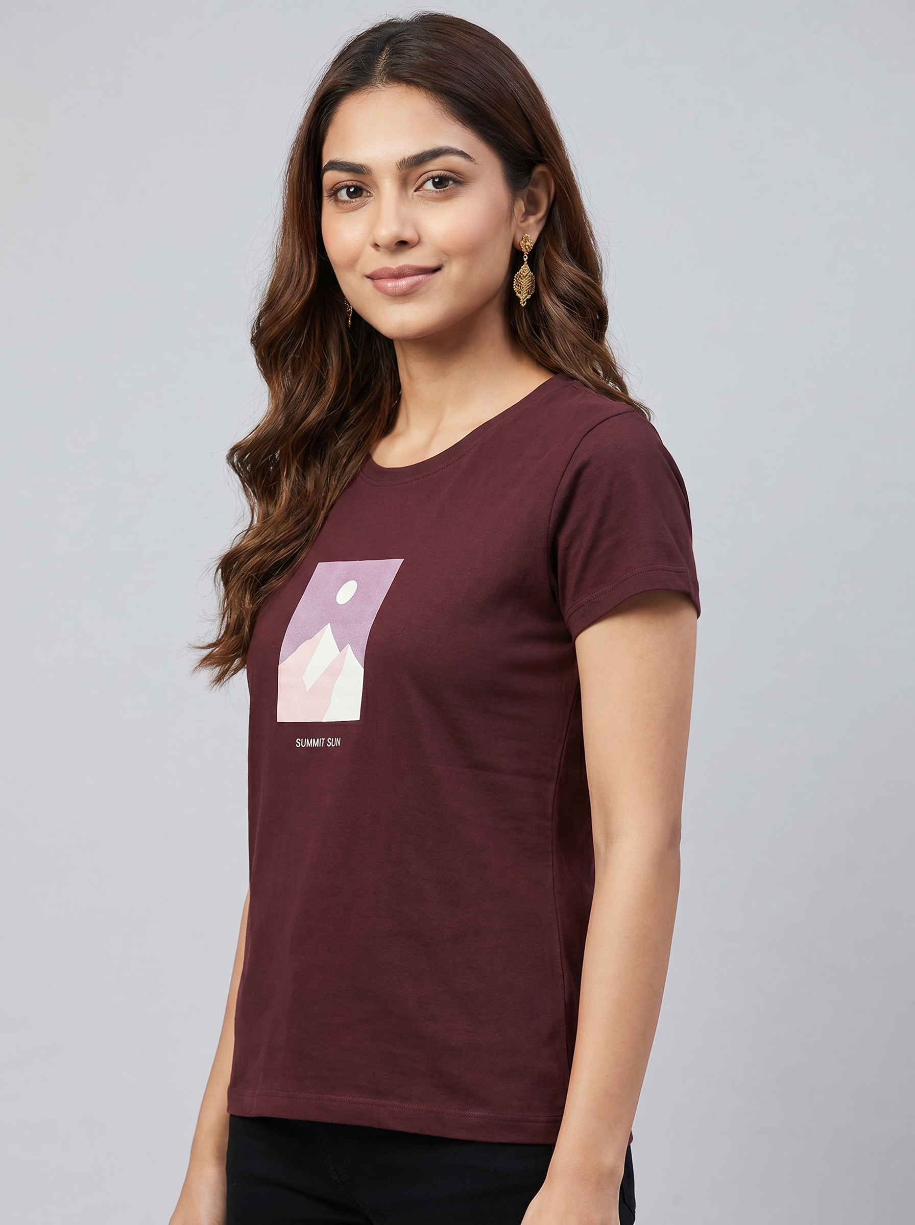 Cotton Top with Pyjama Night Suit - Wine - SS3096A