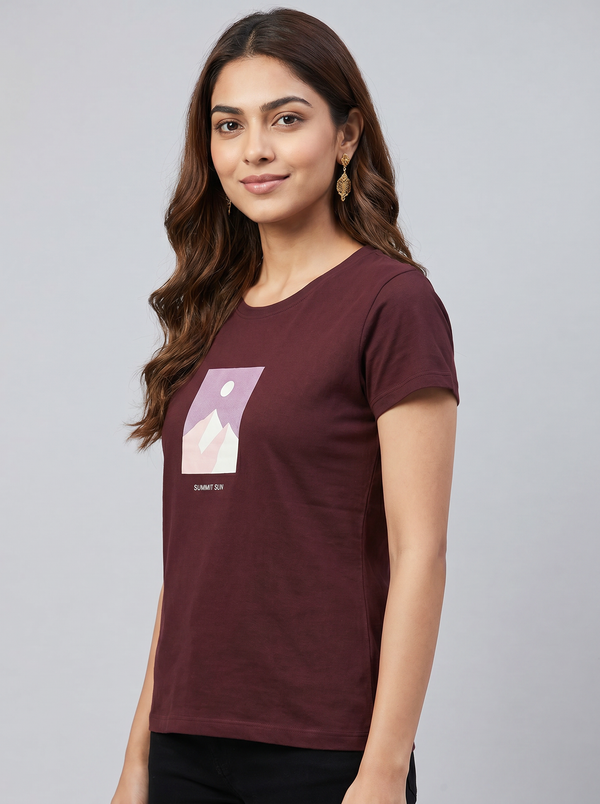 Cotton Top with Pyjama Night Suit - Wine - SS3096A