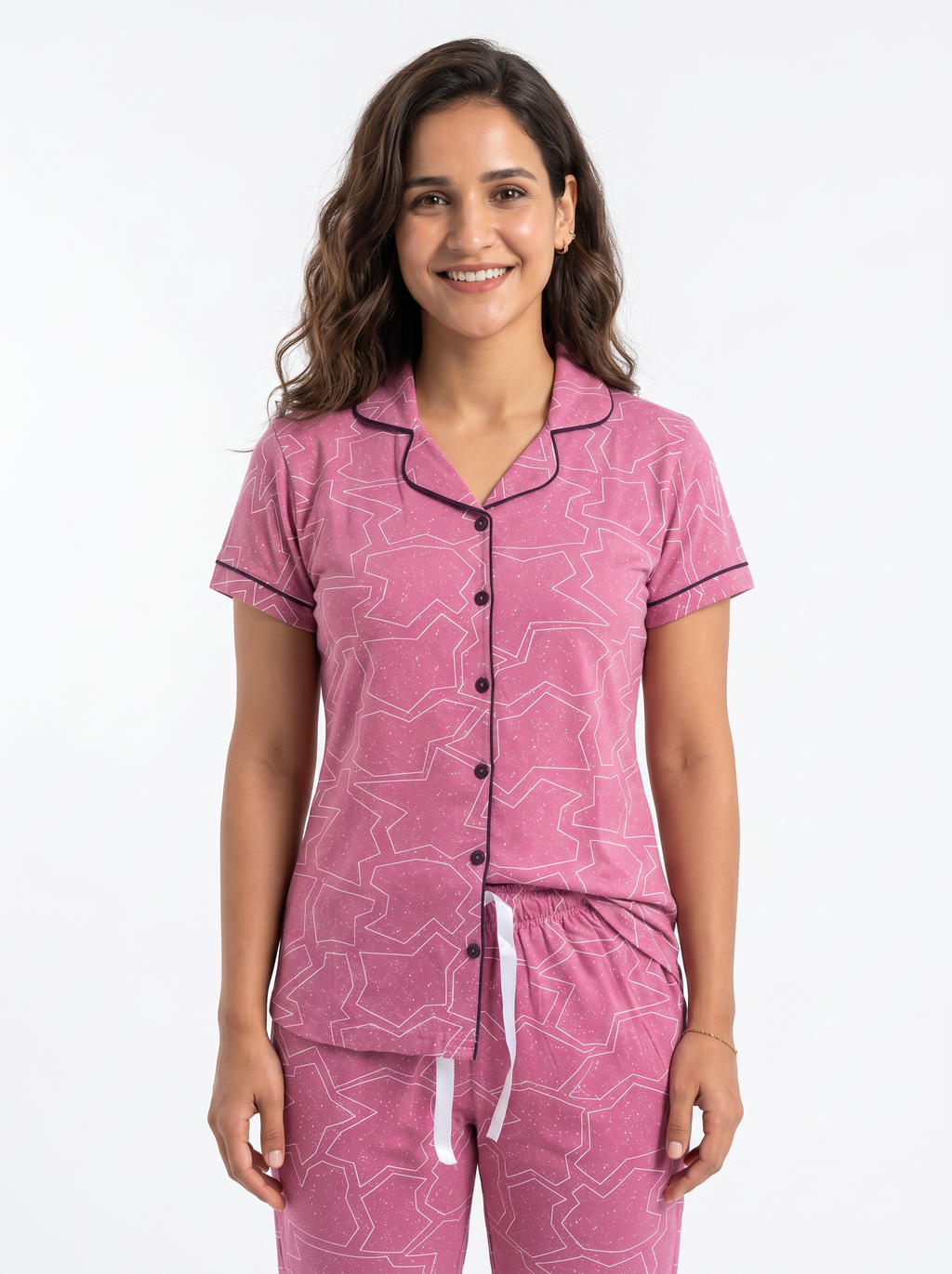 Cotton Top with Pyjama Night Suit - Pink - 5270A