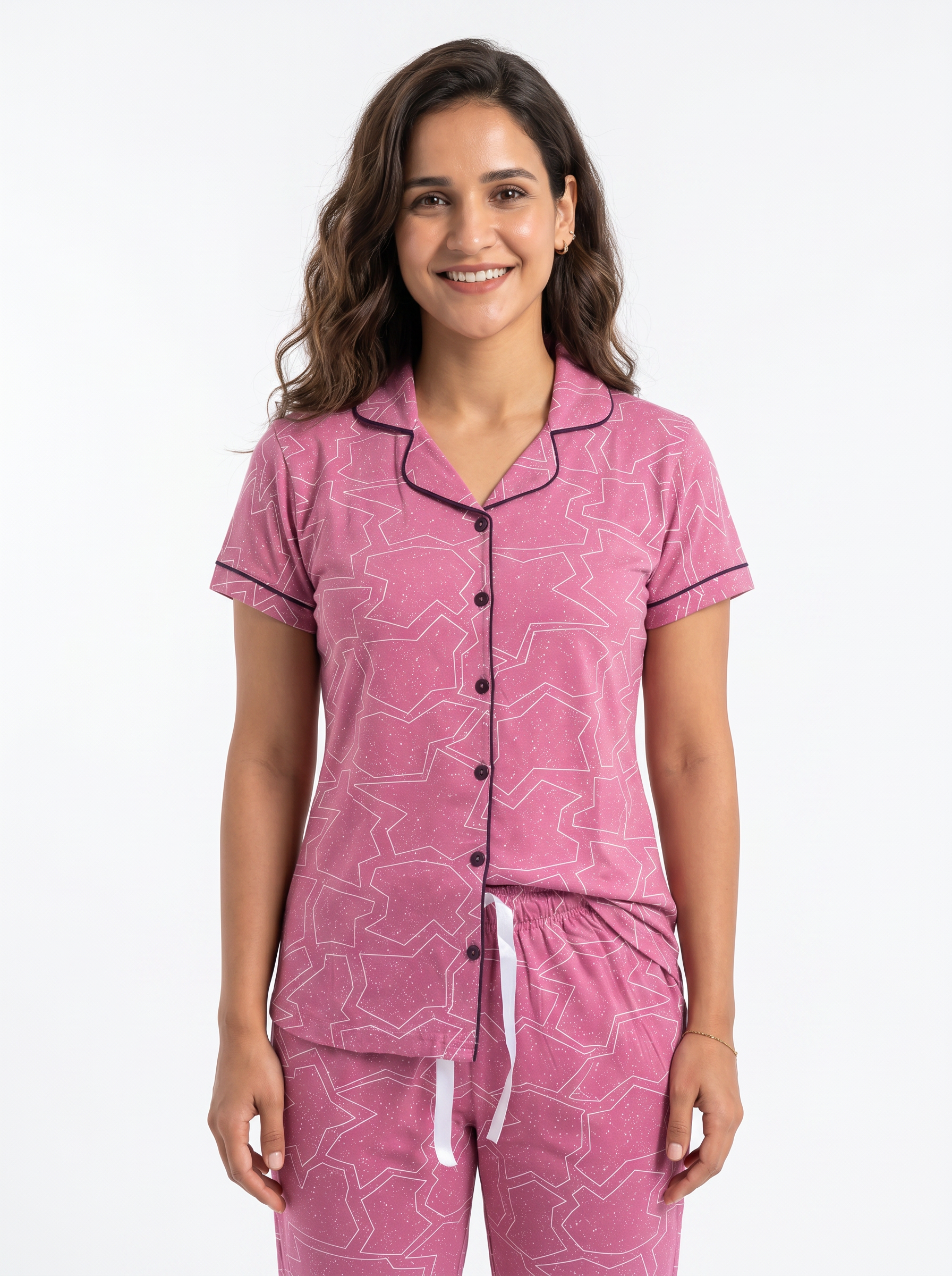 Cotton Top with Pyjama Night Suit - Pink - 5270A