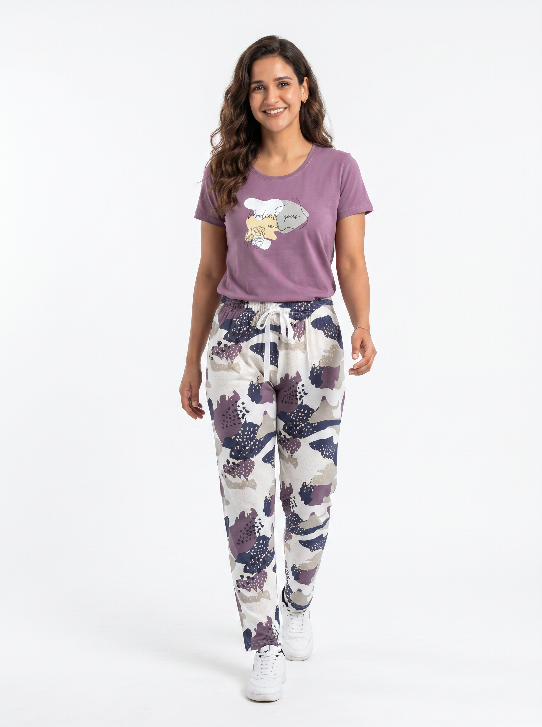Cotton Top with Pyjama Night Suit - Purple - SS3093A