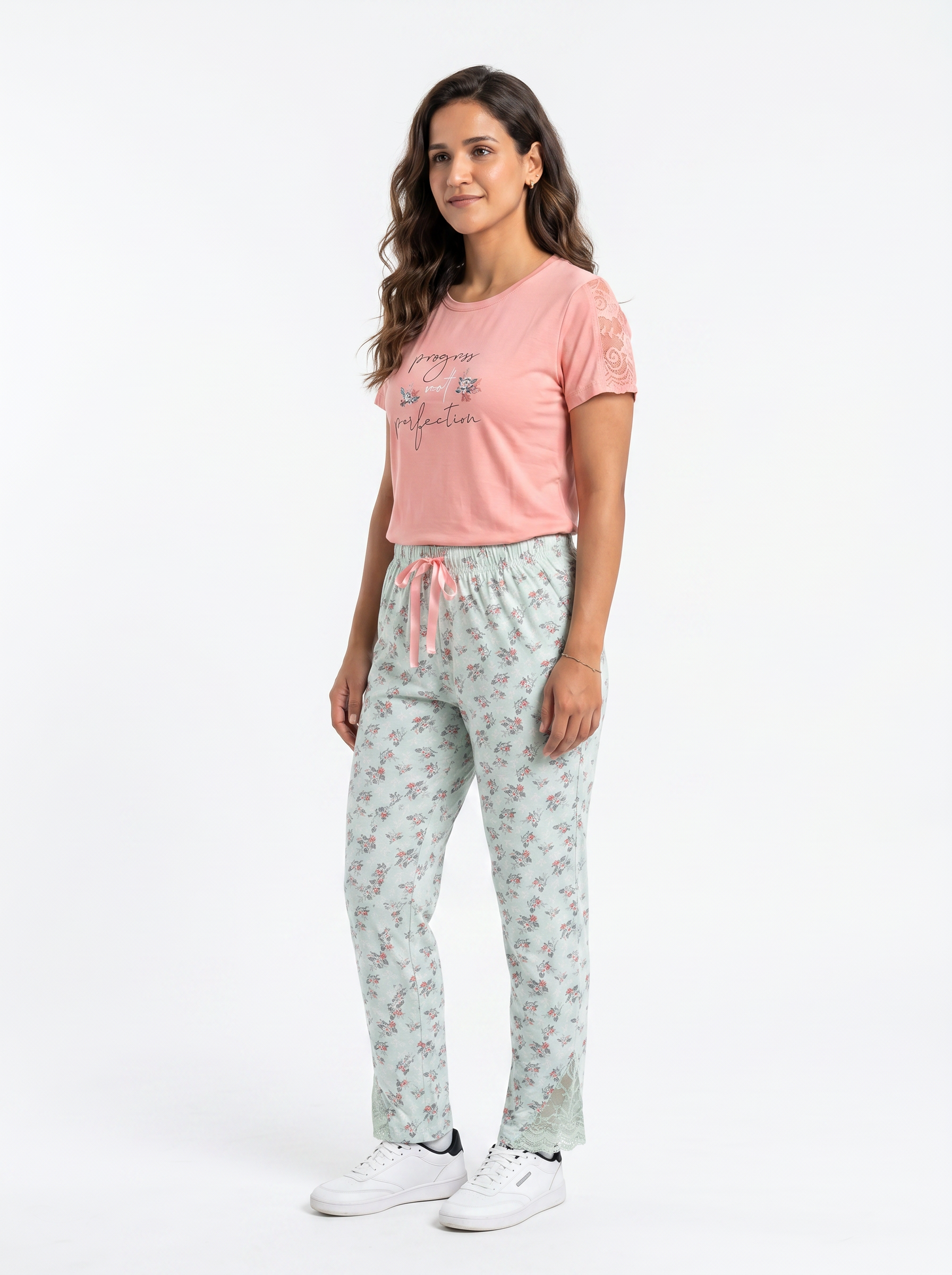 Cotton Top with Pyjama Night Suit - Peach - SS1915