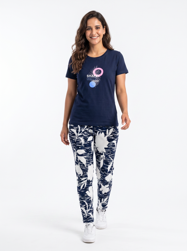 Cotton Top with Pyjama Night Suit - Navy - SS3060B