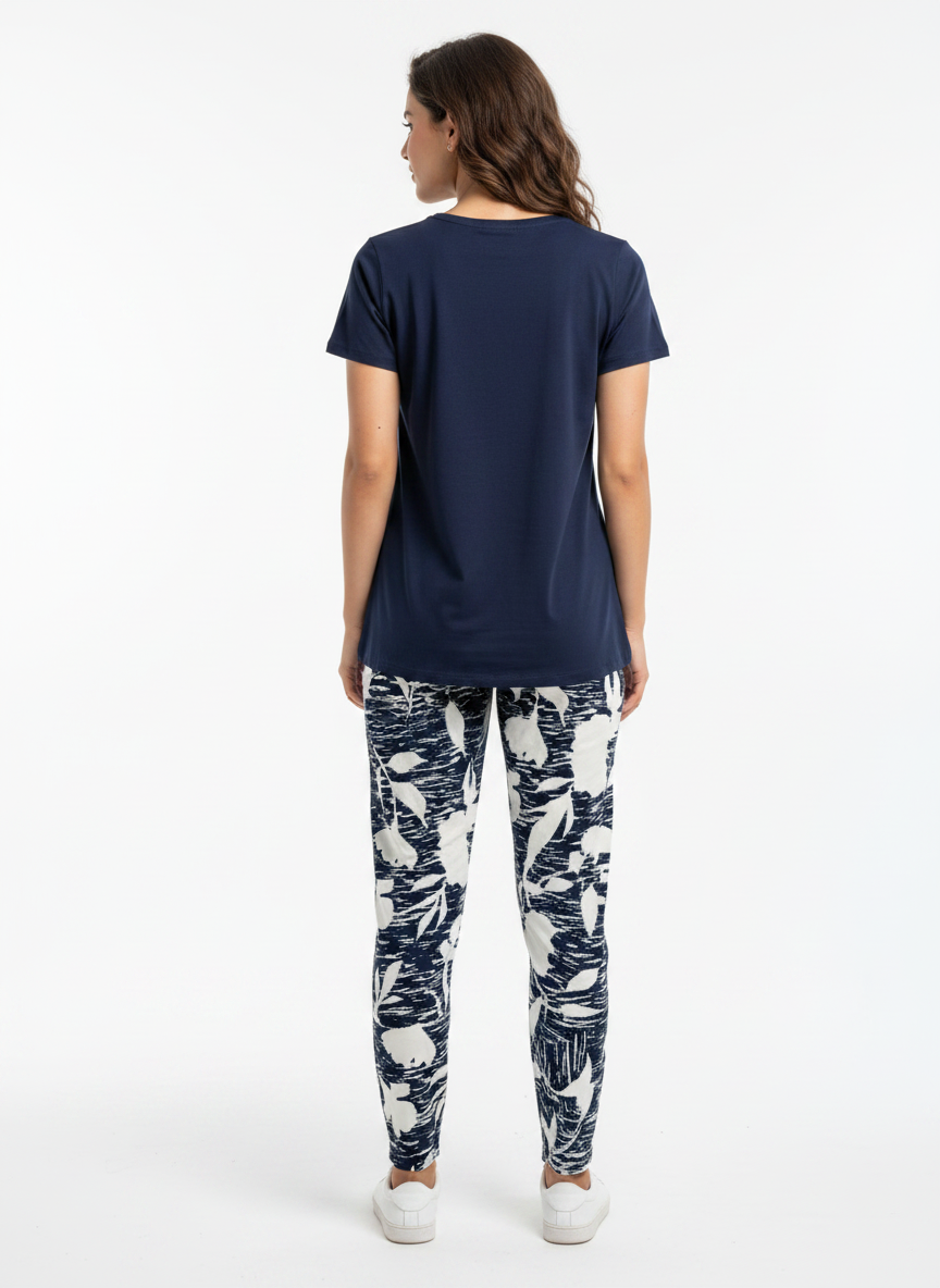 Cotton Top with Pyjama Night Suit - Navy - SS3060B