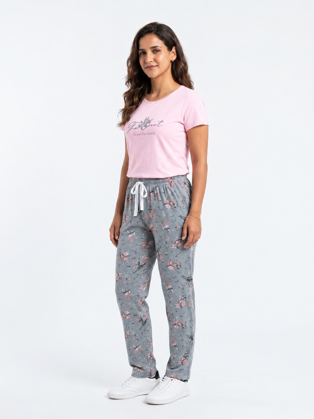 Cotton Top with Pyjama Night Suit - Pink - 5239B