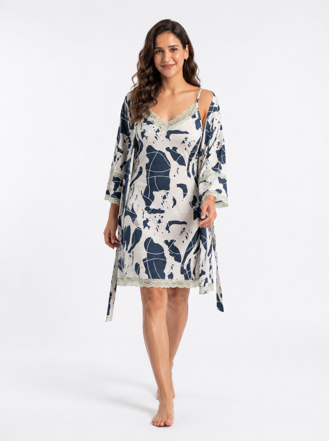 Malai Two-Piece Night Wear - Navy Blue - 2836E