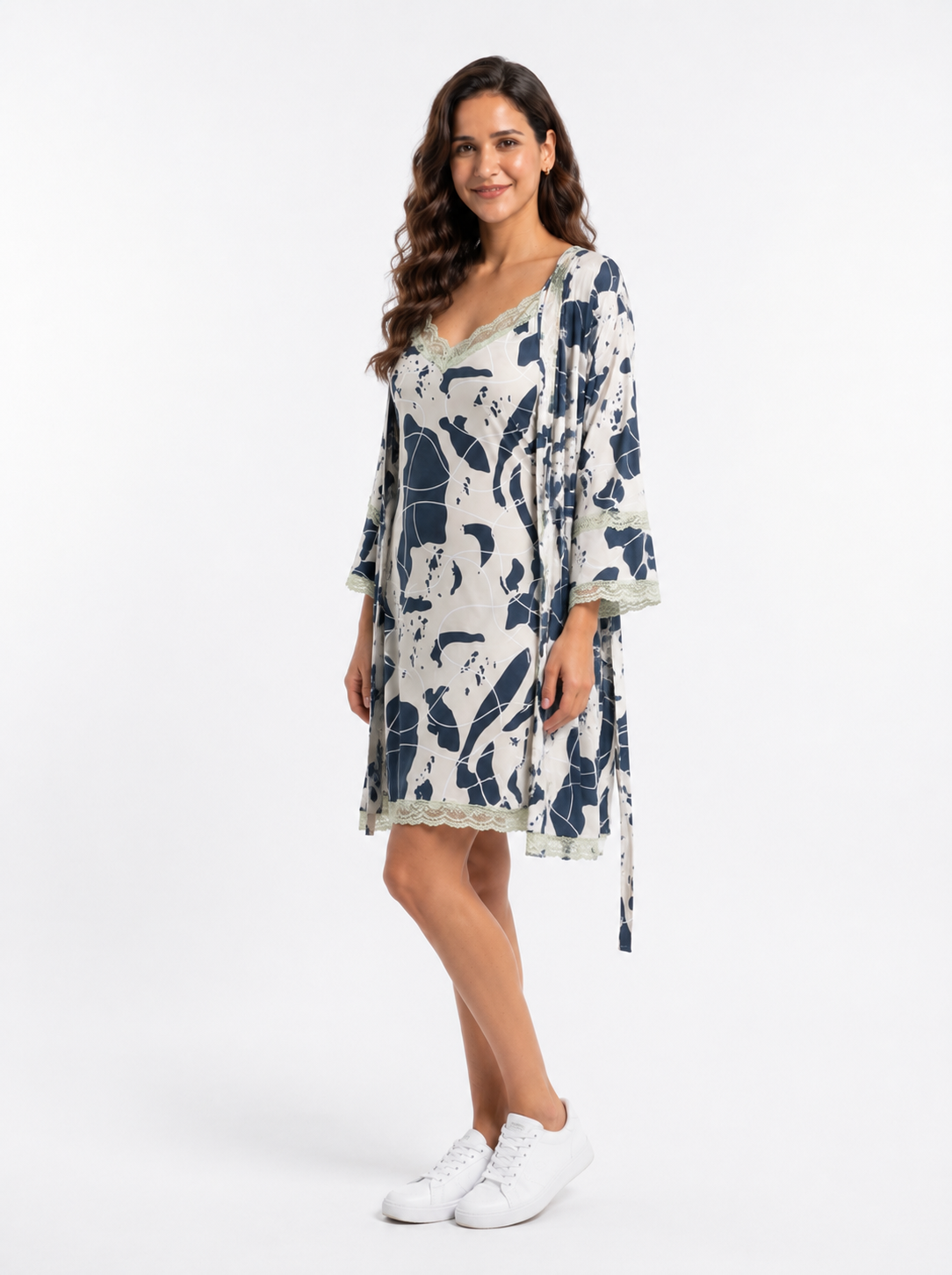 Malai Two-Piece Night Wear - Navy Blue - 2836E