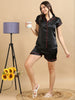 13951A-Satin Top with Shorts Nightsuit - Black