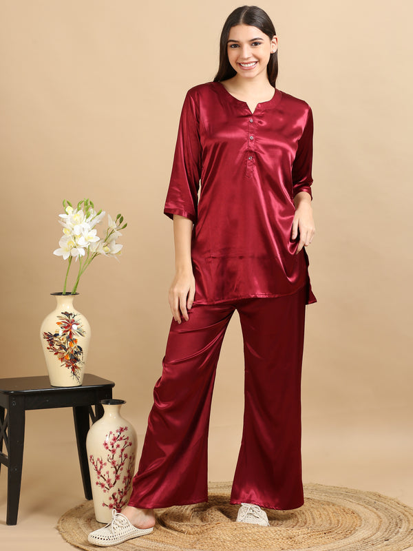 1001E-Satin Co -Ords - Maroon