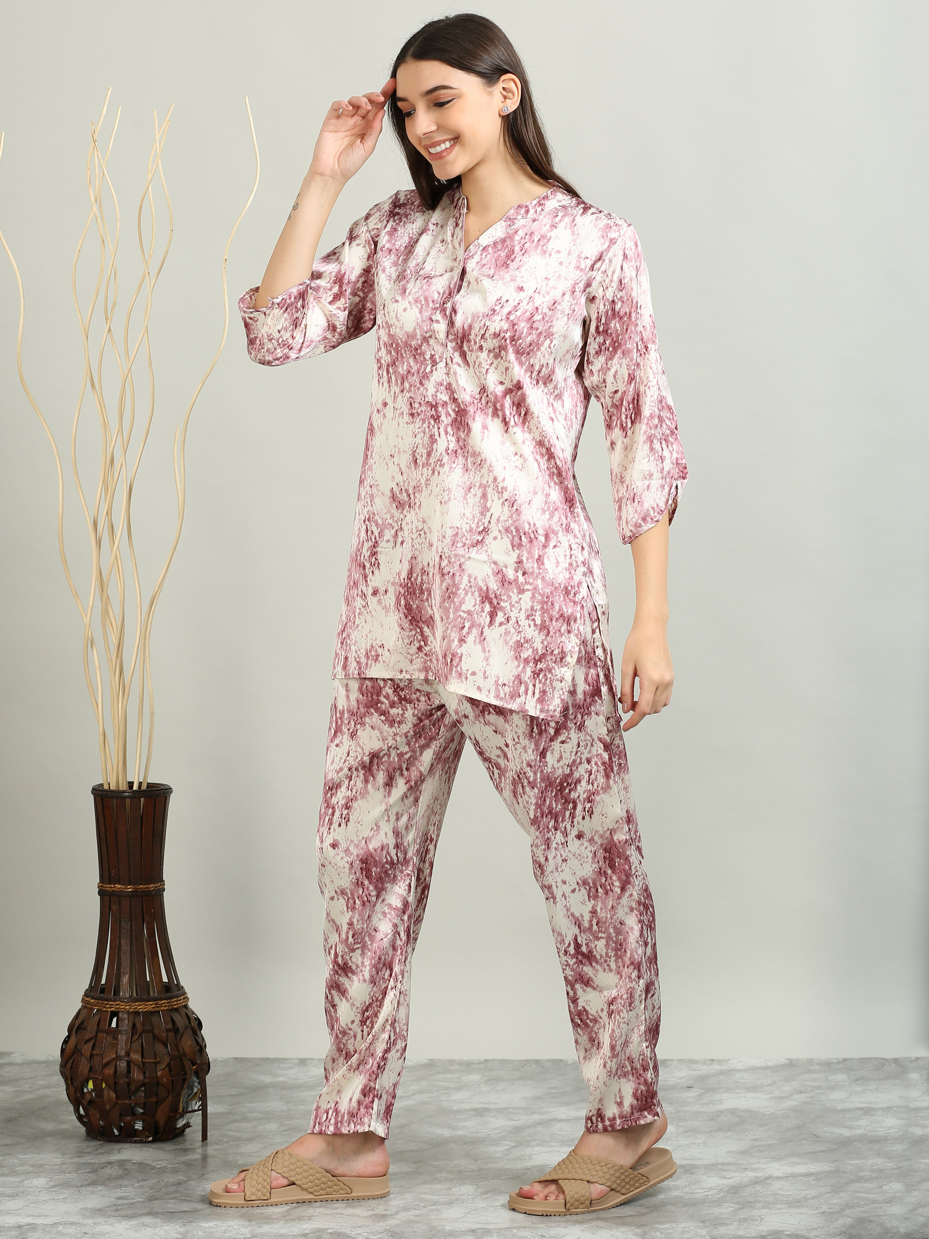  Satin Printed Pink Co Ords Sets for Women
