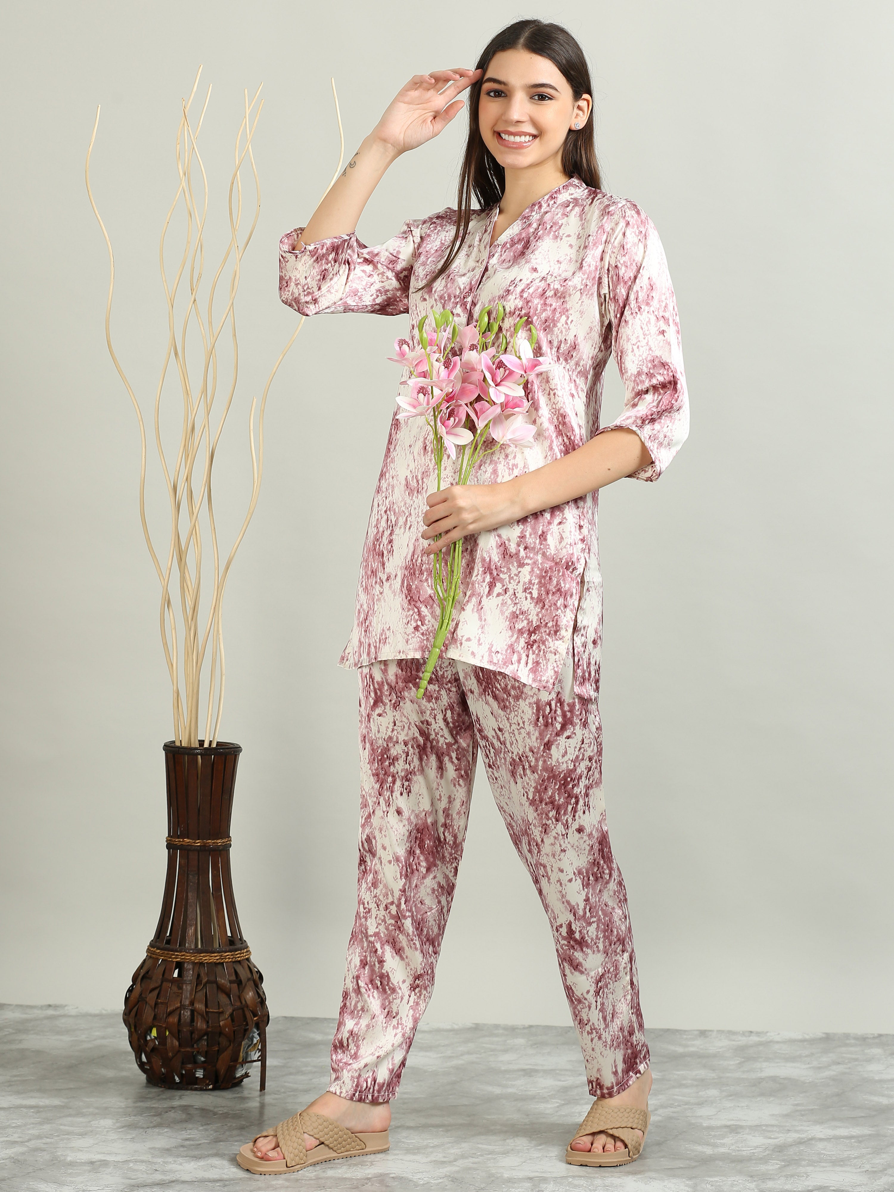10026A-Satin Printed Co -Ords - Pink