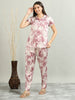 10003A-Satin Top with Pyjama Printed Nightsuit - Pink