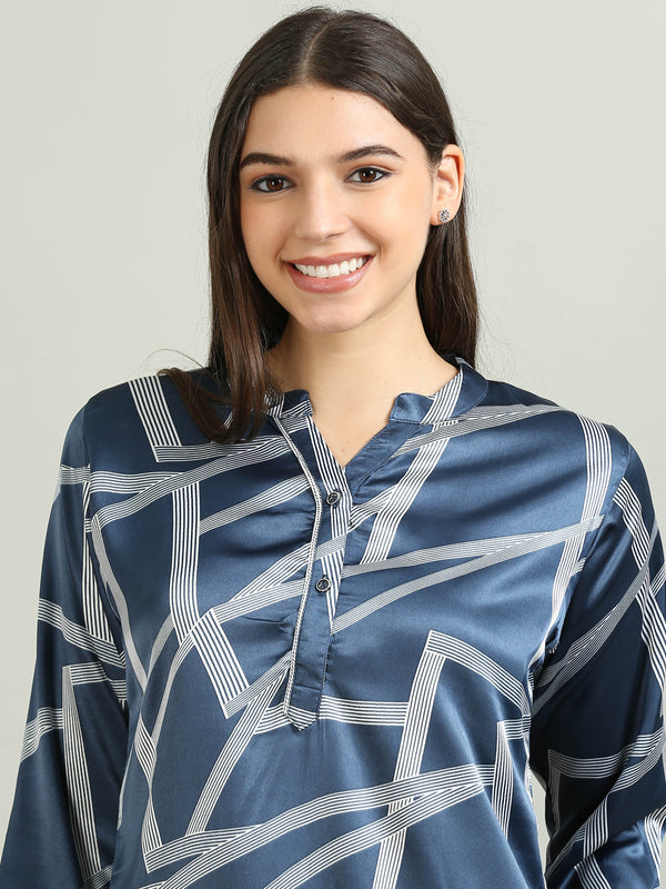 10018B-Satin Printed Co -Ords - Navy