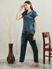 3079D-Satin Top with Pyjama Nightsuit - Blue