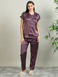 3079H-Satin Top with Pyjama Nightsuit -Dark Lavender