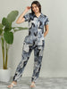 1002A-Satin Top with Pyjama Printed Nightsuit - Ash Grey