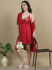 1764E-Satin Short Bridal Night Wear - Dark Red