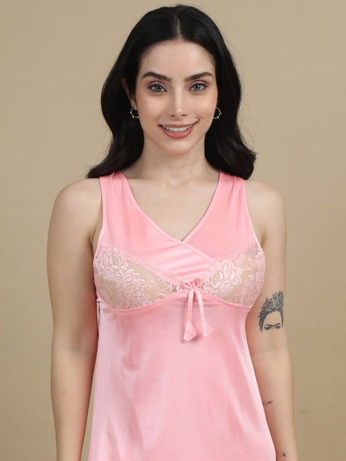 Bridal Long Pink Satin Nighty Women