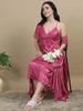 Satin Long Bridal Night Wear - Dark Pink