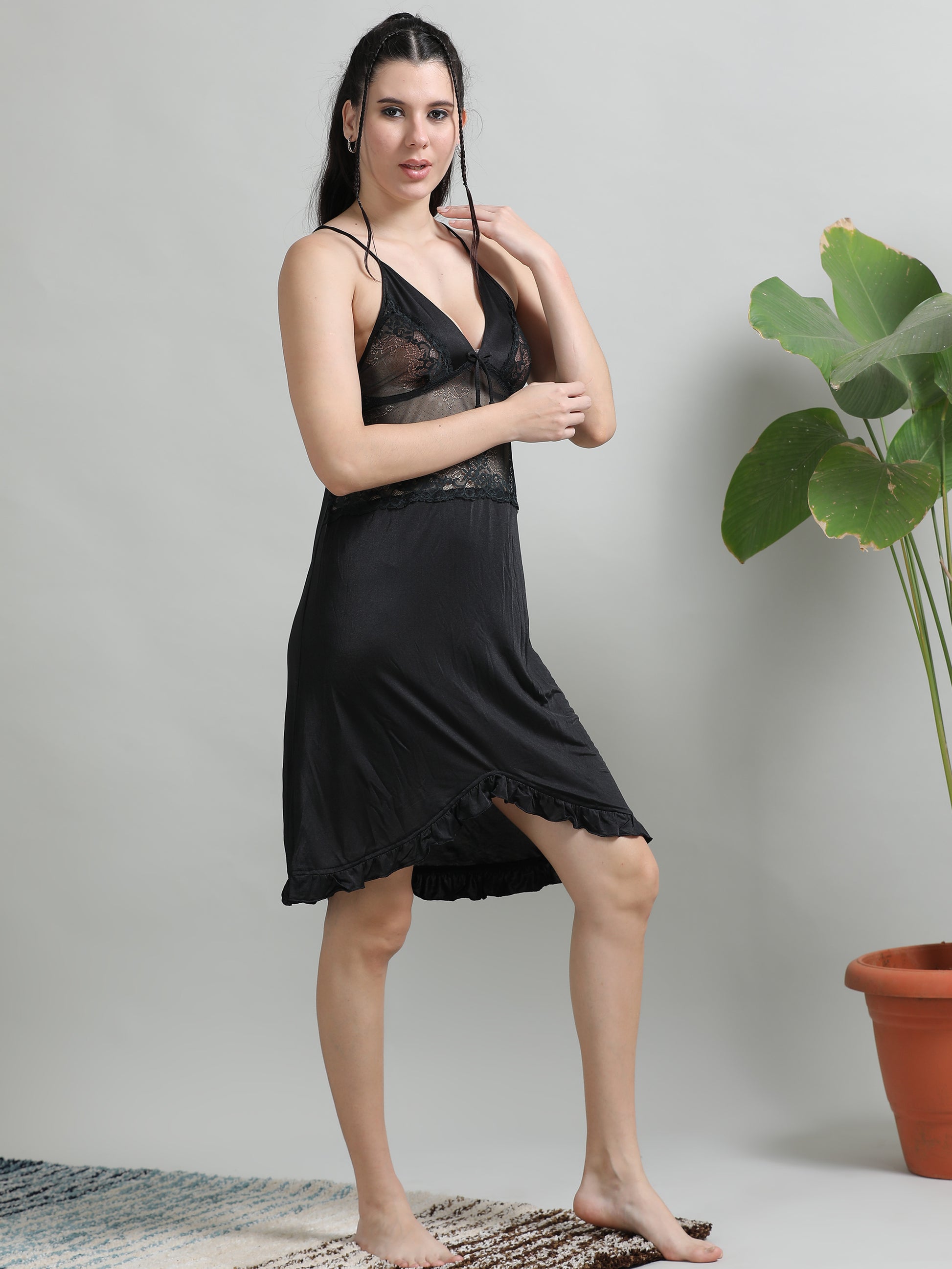 Buy Soft Silky Satin Black Babydoll Dress for Women Buy Soft Silky Satin Black Babydoll Dress for Women
