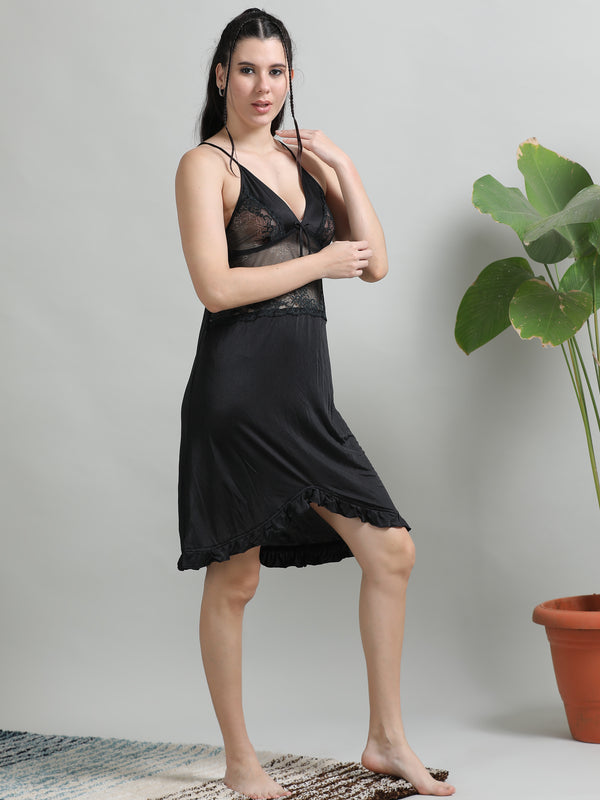 Black Satin Babydoll