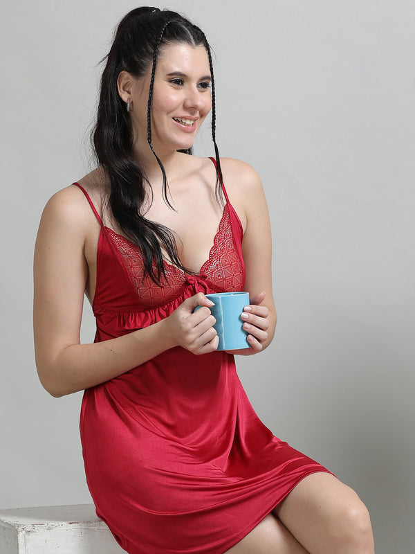 Wine Satin Babydoll