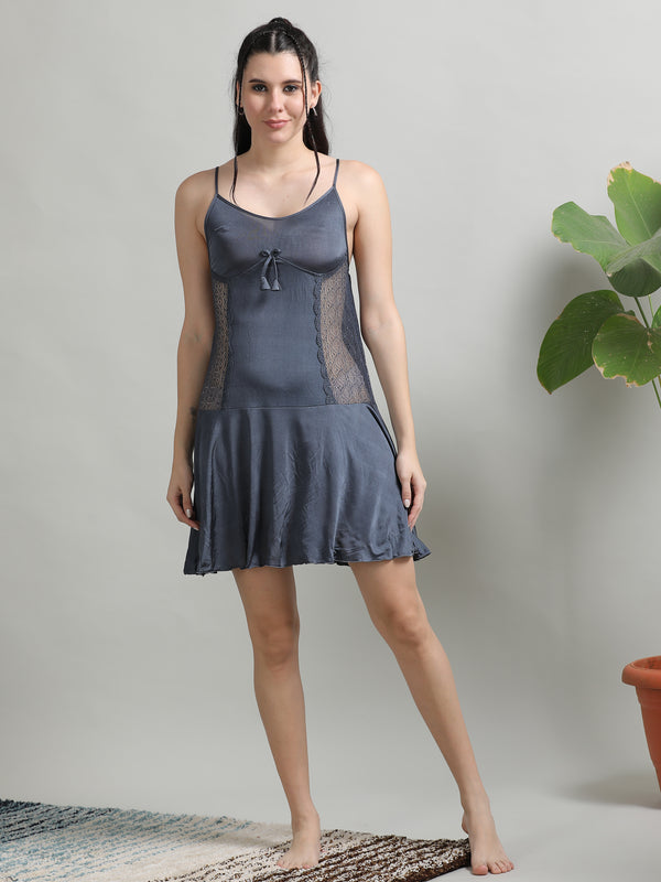 Grey Satin Babydoll