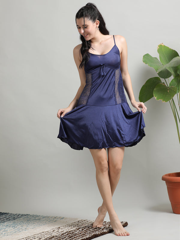 Navy Satin Babydoll