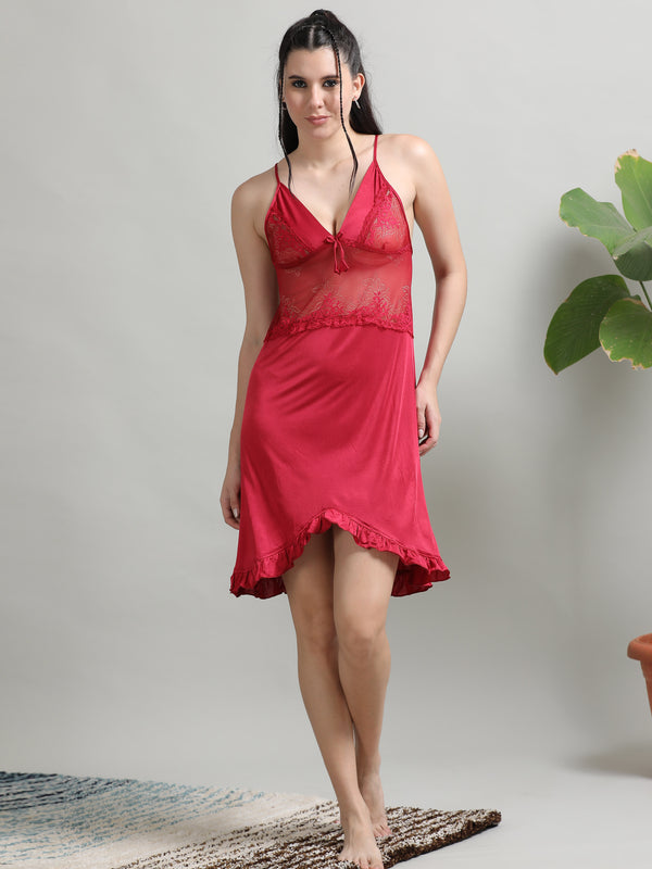 Wine Satin Babydoll