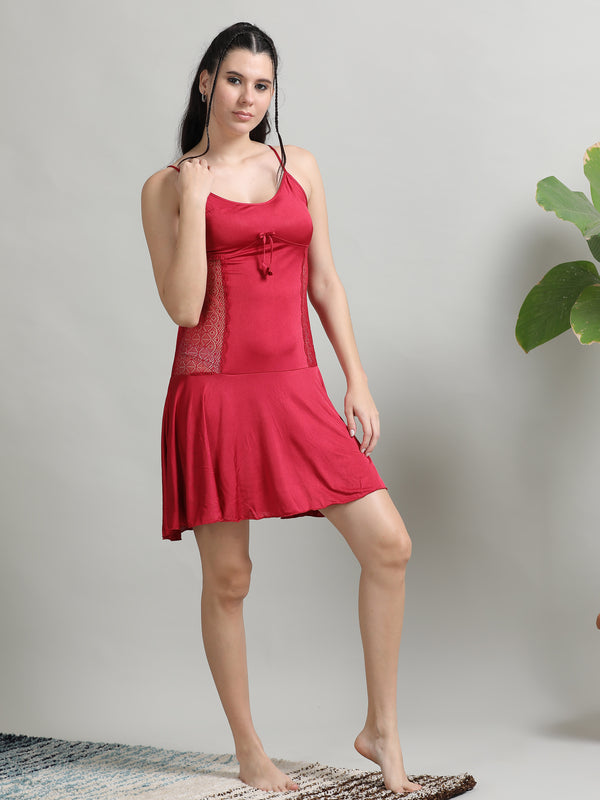 Maroon Satin Babydoll