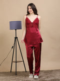 Maroon Italian Satin Cord Set 2100 – Women's Lace Top & Bottom