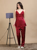 Maroon Italian Satin Cord Set 2100 – Women's Lace Top & Bottom