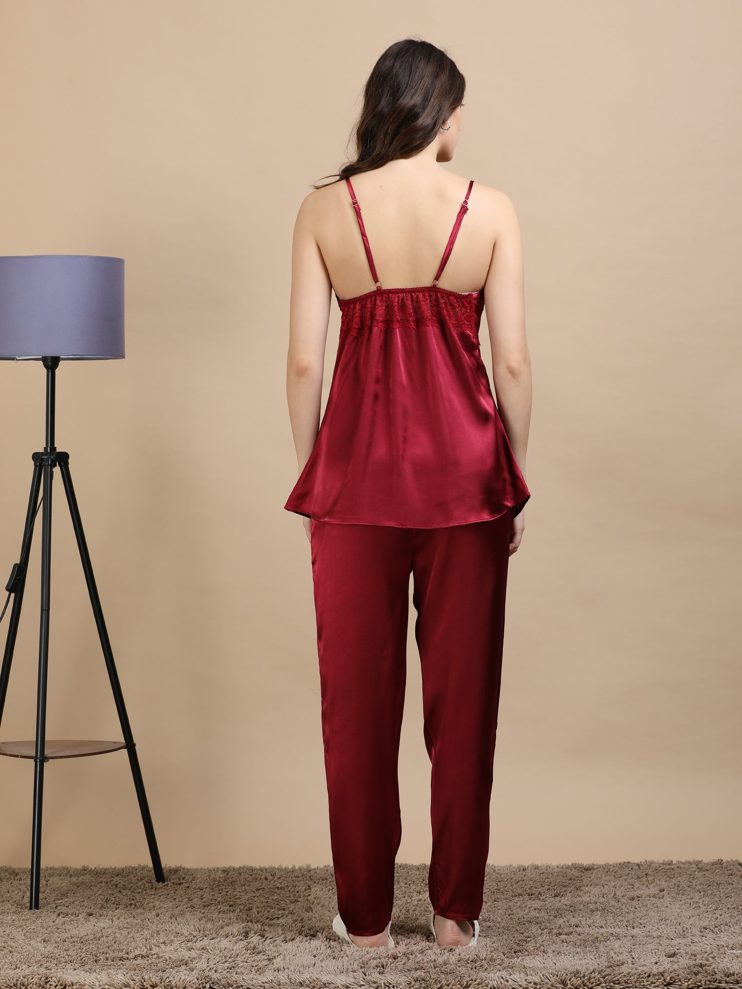 Maroon Italian Satin Cord Set 2100 – Women's Lace Top & Bottom