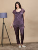 Purple Italian Satin Cord Set 2000 – Women's Short Sleeve Lace Top & Bottom