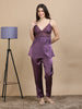 Purple Italian Satin Cord Set 2100 – Women's Lace Strap Top & Bottom