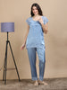 Sky Blue Italian Satin Cord Set 2000 – Women's Short Sleeve Lace Top & Bottom