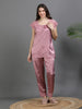 Rose Italian Satin Cord Set 2000 – Women's Short Sleeve Lace Top & Bottom
