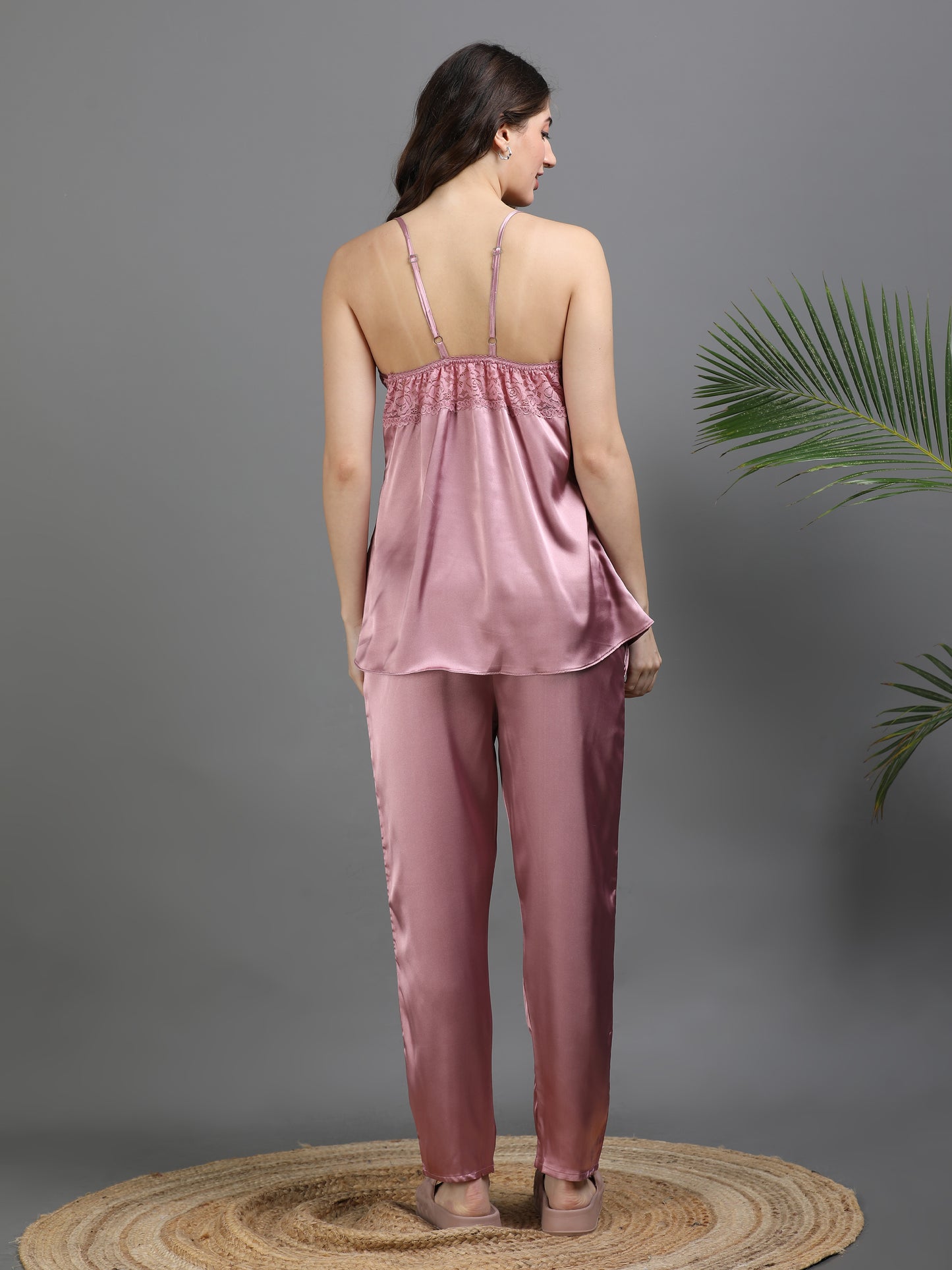 Rose Italian Satin Cord Set 2100 – Women's Lace Strap Top & Bottom