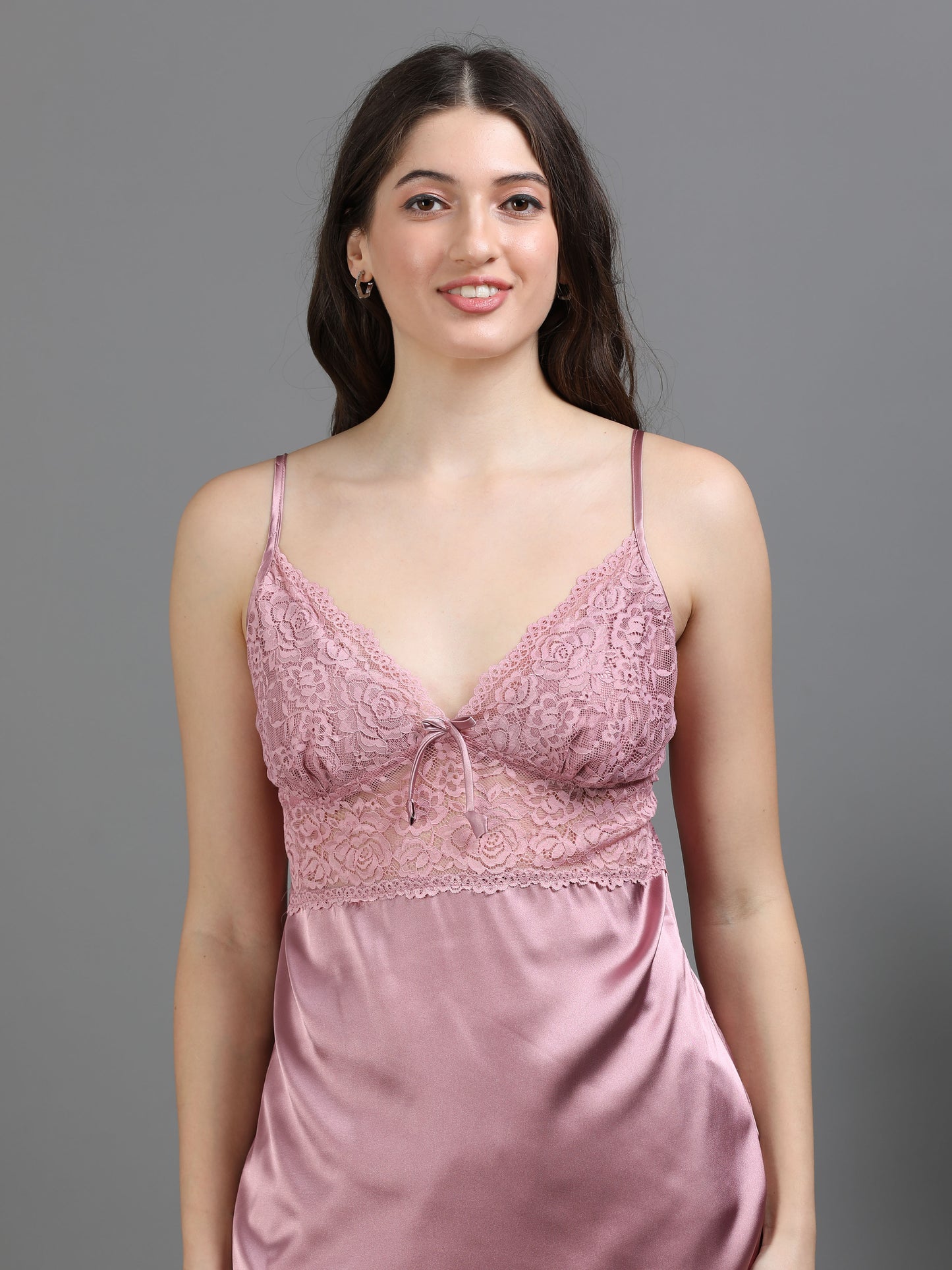 Rose Italian Satin Cord Set 2100 – Women's Lace Strap Top & Bottom