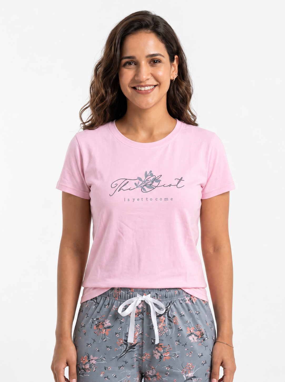 Cotton Top with Pyjama Night Suit - Pink - 5239B