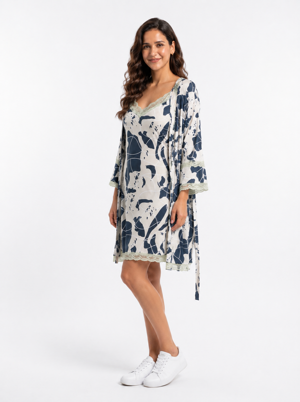 Malai Two-Piece Night Wear - Navy Blue - 2836E