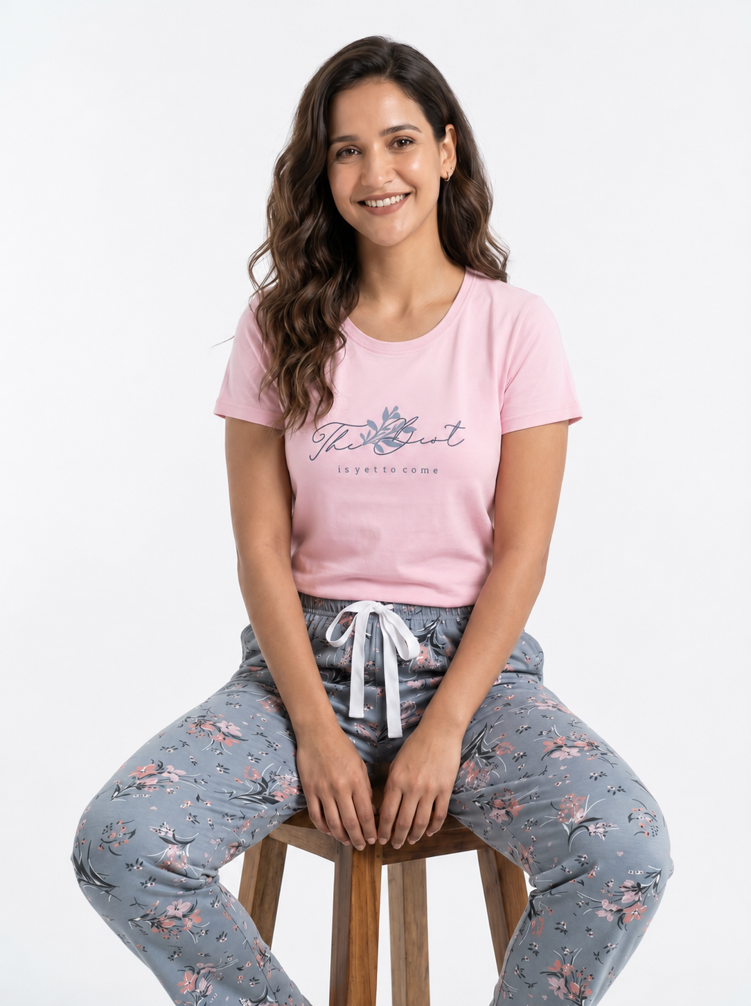 Cotton Top with Pyjama Night Suit - Pink - 5239B