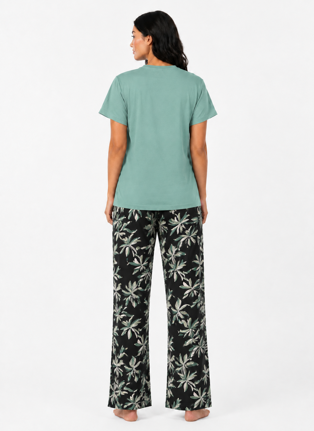 Cotton Top with Pyjama Night Suit - Green - SS3065B
