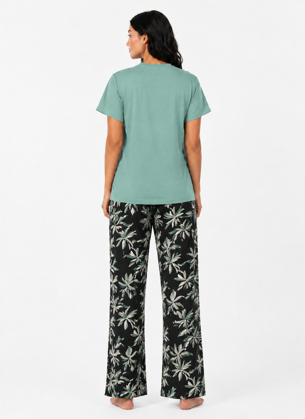 Cotton Top with Pyjama Night Suit - Green - SS3065B