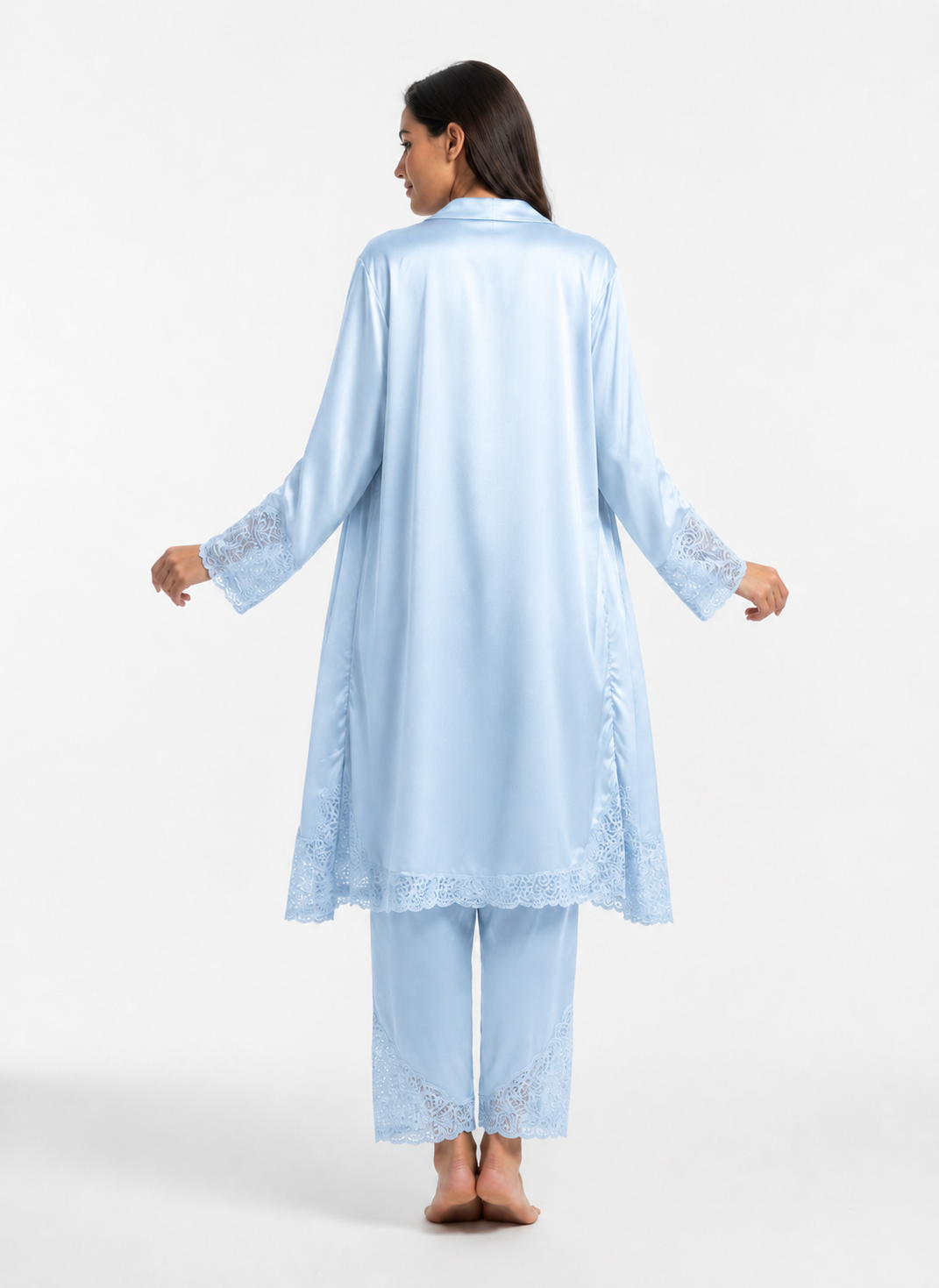 Satin 3-Piece Bridal Night Wear - Sky Blue - 1600B