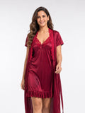 Satin Short Bridal Night Wear - Wine - 1700D
