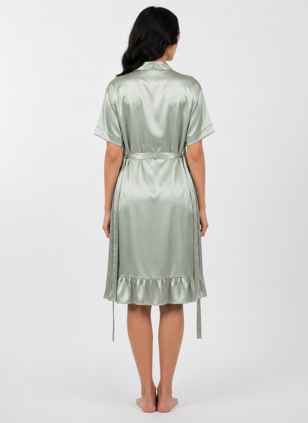 Satin Short Bridal Night Wear - Pistachio Green - 1700A